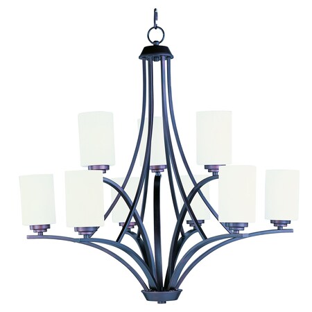 Maxim Nine Light Oil Rubbed Bronze Satin White Glass Up Chandelier 20036SWOI